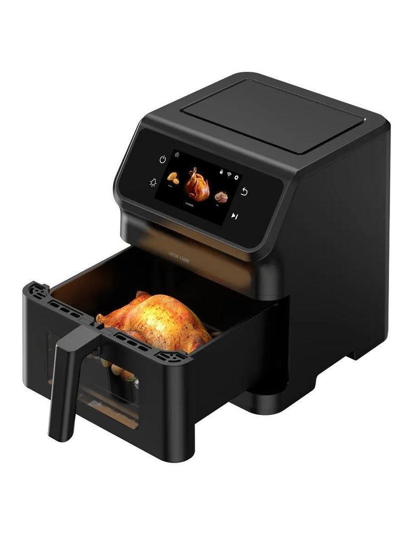 جرين ليون مقلاة هوائية ذكية سعة 6.5 لتر مع 12 برنامجًا محددًا مسبقًا ودوران هواء سريع 1800 وات / وصفات مثبتة / واي فاي / وظيفة مؤقت / شاشة لمس TFT / طهي بدون زيت / طلاء غير لاصق / وقت قلي 0-60 دقيقة - أسود - Image 1